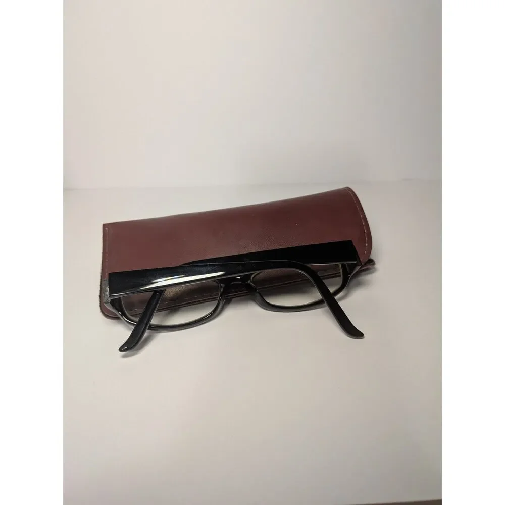 Black Rimmed Rectangle Prescription Glasses unknown script w/ case EUC